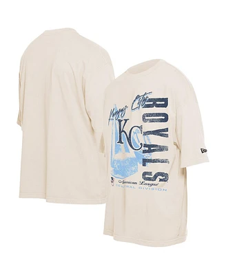New Era Men's Cream Kansas City Royals Cooperstown Collection Oversized Throwback Distressed T-Shirt