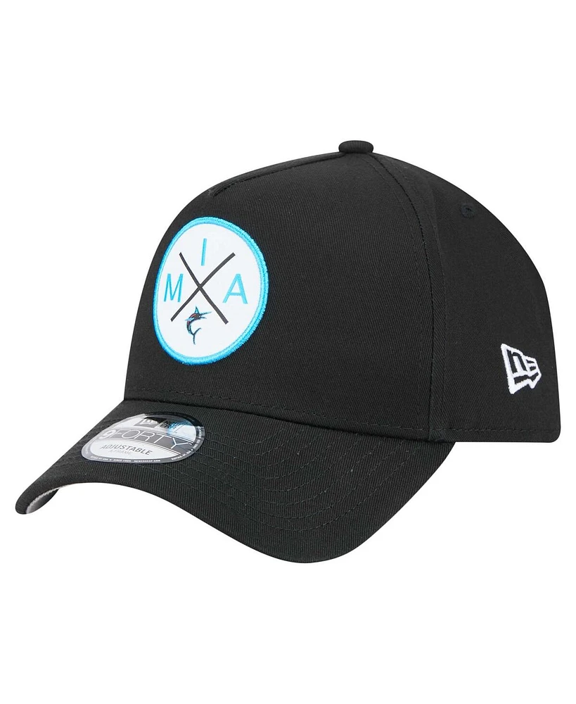 New Era Men's Black Miami Marlins 9FORTY A-Frame Adjustable Hat