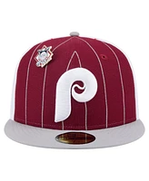 New Era Men's Dark Red Philadelphia Phillies Pinstripe 59FIFTY Fitted Hat