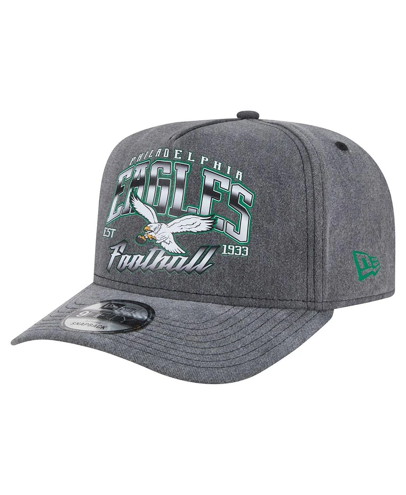 New Era Men's Black Philadelphia Eagles Throwback Washed A-Frame 9FIFTY Snapback Hat