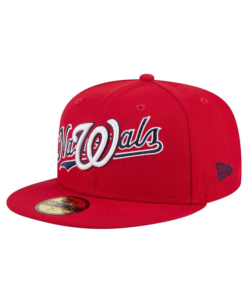 New Era Men's Red Washington Nationals Overlap 59FIFTY Fitted Hat