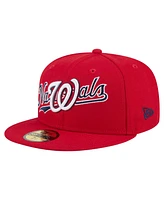 New Era Men's Red Washington Nationals Overlap 59FIFTY Fitted Hat