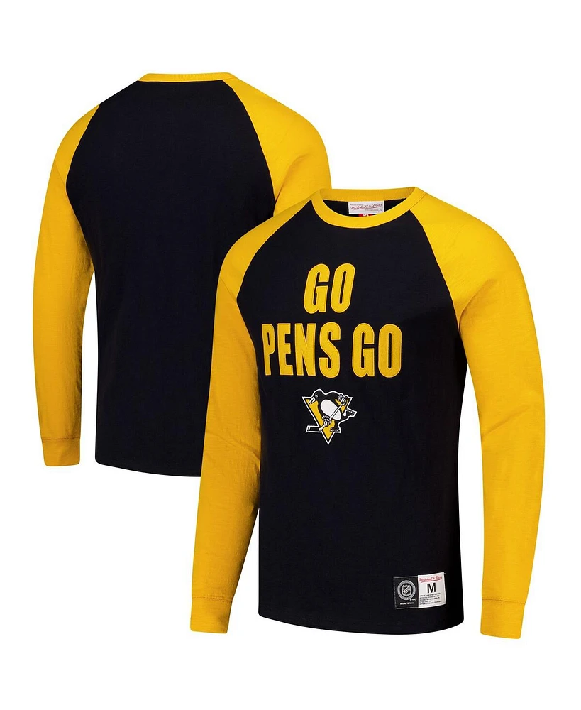 Mitchell & Ness Men's Black/Gold Pittsburgh Penguins Legendary Slub Raglan Long Sleeve T-Shirt
