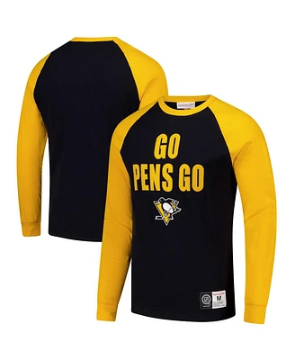 Mitchell & Ness Men's Black/Gold Pittsburgh Penguins Legendary Slub Raglan Long Sleeve T-Shirt