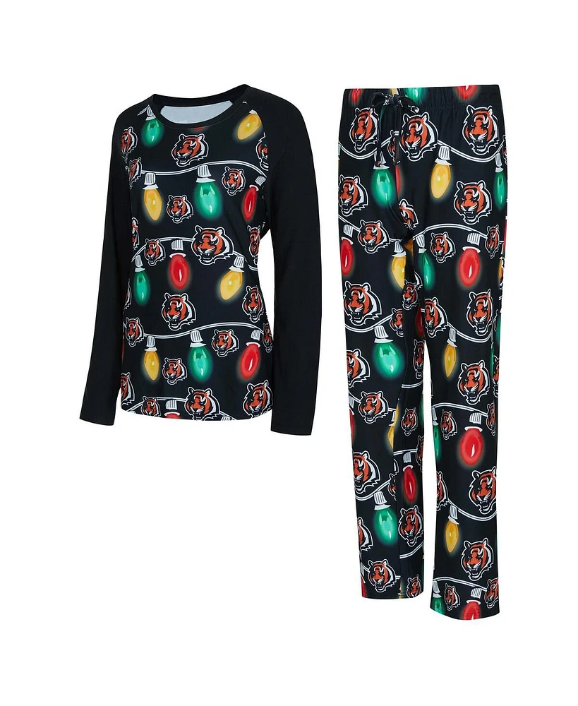 Concepts Sport Women's Cincinnati Bengals Garland Knit Raglan Long Sleeve T-Shirt and Pants Set
