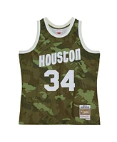 Mitchell & Ness Men's Hakeem Olajuwon Camo Houston Rockets Hardwood Classics 1993/94 Ghost Green Swingman Jersey
