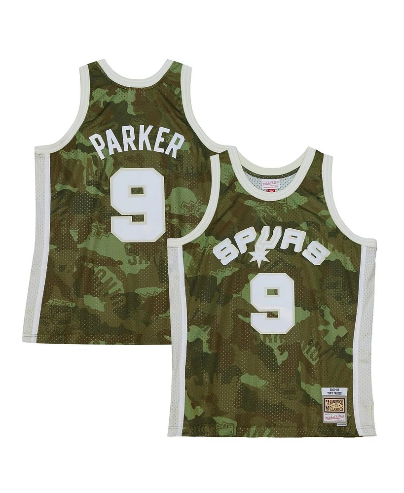 Mitchell & Ness Men's Tony Parker Camo San Antonio Spurs Hardwood Classics 2000/01 Ghost Green Swingman Jersey