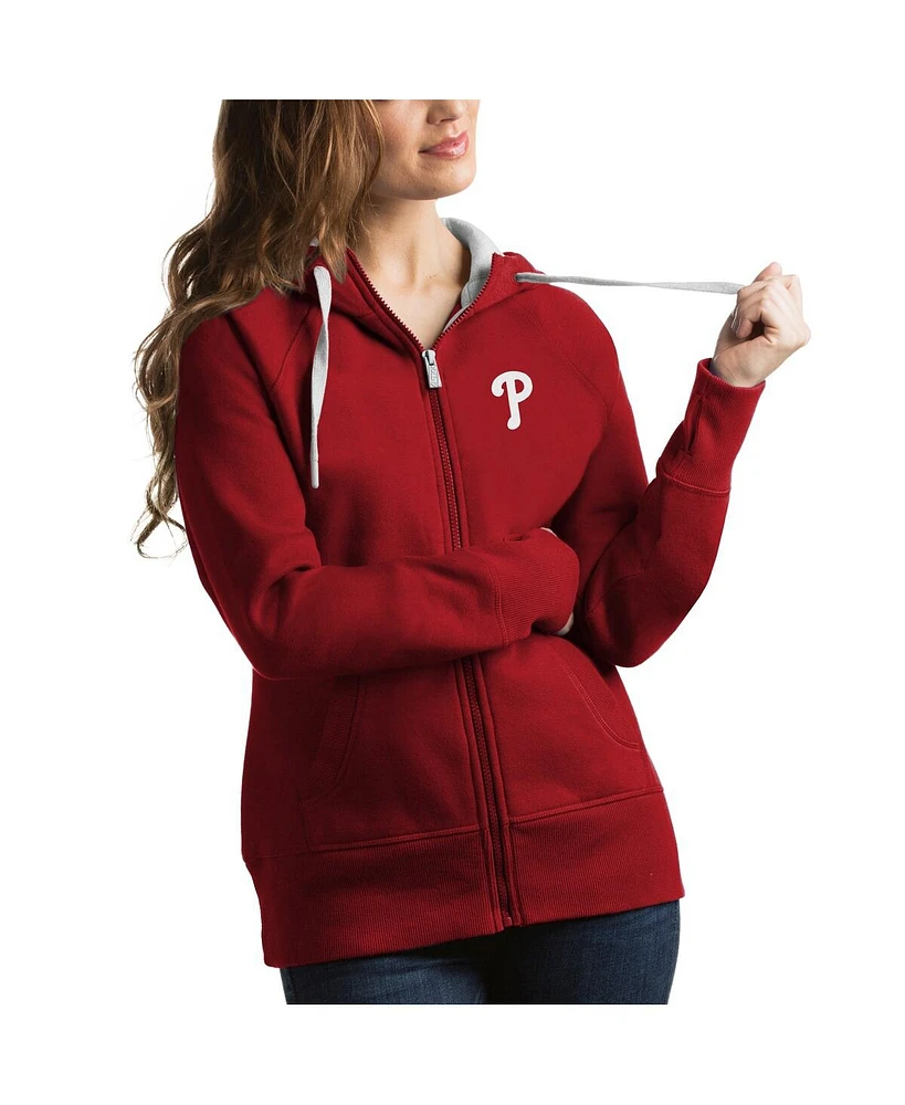 Antigua Women's Red Philadelphia Phillies Victory Full-Zip Hoodie
