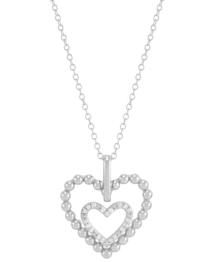 Diamond Double Heart Pendant Necklace (1/10 ct. t.w.) in Sterling Silver, 16" + 2" extender