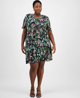 Connected Plus Pleated Tiered Floral Sheath Dress