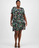 Connected Plus Pleated Tiered Floral Sheath Dress