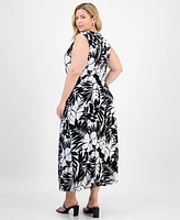 Connected Plus Printed Twisted-Front Maxi Dress