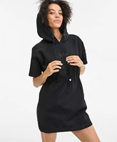Kin Apparel Women's Hooded Drawstring-Waist Short-Sleeve Dress