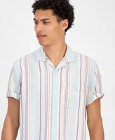 Sun + Stone Men's Cove Short Sleeve Striped Button-Front Camp Shirt, Exclusively at Macy's
