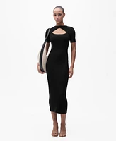 Mango Women's Slit Neckline Ribbed Midi Dress