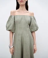 Mango Women's Puffed-Sleeve Linen Dress