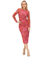 Vince Camuto Women's Bodycon Mesh-Sleeve Ruched Dress