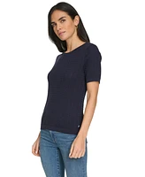 Nautica Jeans Women's Short Sleeves Rope Cable Sweater