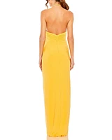Mac Duggal Women's Halter Neck Ruched Side Front Slit Gown