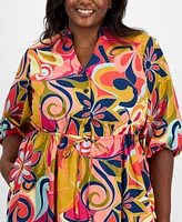 Sandra Darren Plus Printed Drawstring-Waist Shirtdress