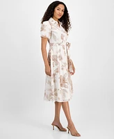 Sandra Darren Petite Printed Puff-Sleeve Shirtdress