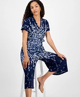 Sandra Darren Petite Printed Cropped Flutter-Sleeve Jumpsuit