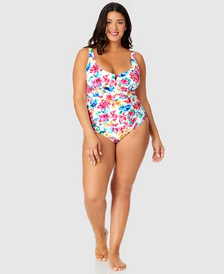 Anne Cole Plus Watercolor Paisley V-Wire One-Piece Swimsuit