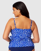 Anne Cole Plus Denim Dot Wrap-Tie Tankini Top