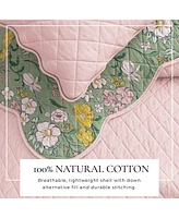 Linery & Co. Cotton Stitched Reversible Floral 3 Piece Scalloped Quilt and Sham Set