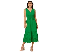 Adrianna Papell Women's Smocked-Waist Tie-Sleeve Eyelet Cotton Sundress