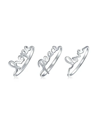 Bling Jewelry 925 Sterling Silver Peace Love Hope Inspirational Saying Words Knuckle Midi Ring Set