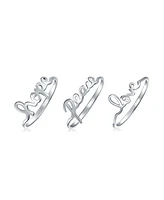 Bling Jewelry 925 Sterling Silver Peace Love Hope Inspirational Saying Words Knuckle Midi Ring Set