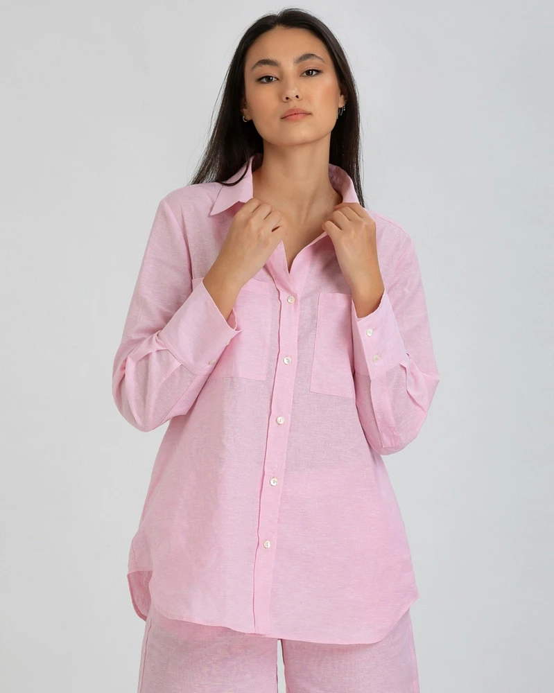 Pietro Brunelli Milano Women's Classic Fit Linen-Blend with Pockets Dafne Blouse
