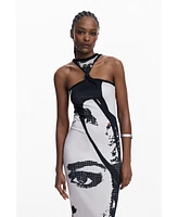 Desigual Women's Fitted midi dress face
