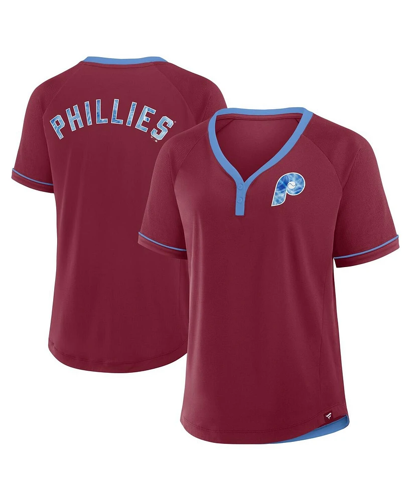 Fanatics Women's Burgundy Philadelphia Phillies Cooperstown Collection League Diva V-Neck T-Shirt