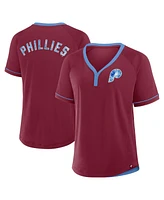 Fanatics Women's Burgundy Philadelphia Phillies Cooperstown Collection League Diva V-Neck T-Shirt