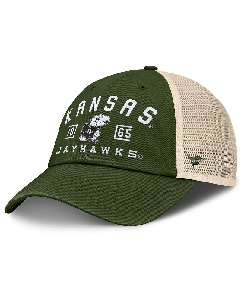 Fanatics Men's Olive Kansas Jayhawks Oht Military Appreciation Frontier Trucker Adjustable Hat