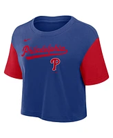 Nike Women's Royal/Red Philadelphia Phillies Script Cropped Performance T-Shirt