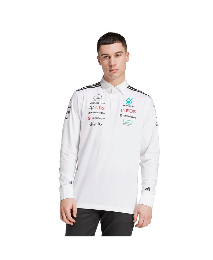 Adidas Men's White Mercedes-amg Petronas F1 Team Wear Long Sleeve Polo Shirt