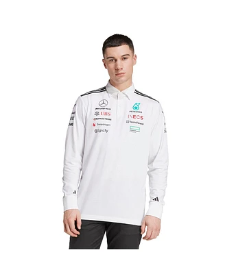 Adidas Men's White Mercedes-amg Petronas F1 Team Wear Long Sleeve Polo Shirt