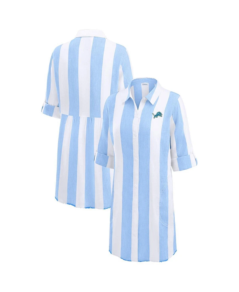 Tommy Bahama Women's Blue/White Detroit Lions Rugby Beach Stripe Button-Up Tunic
