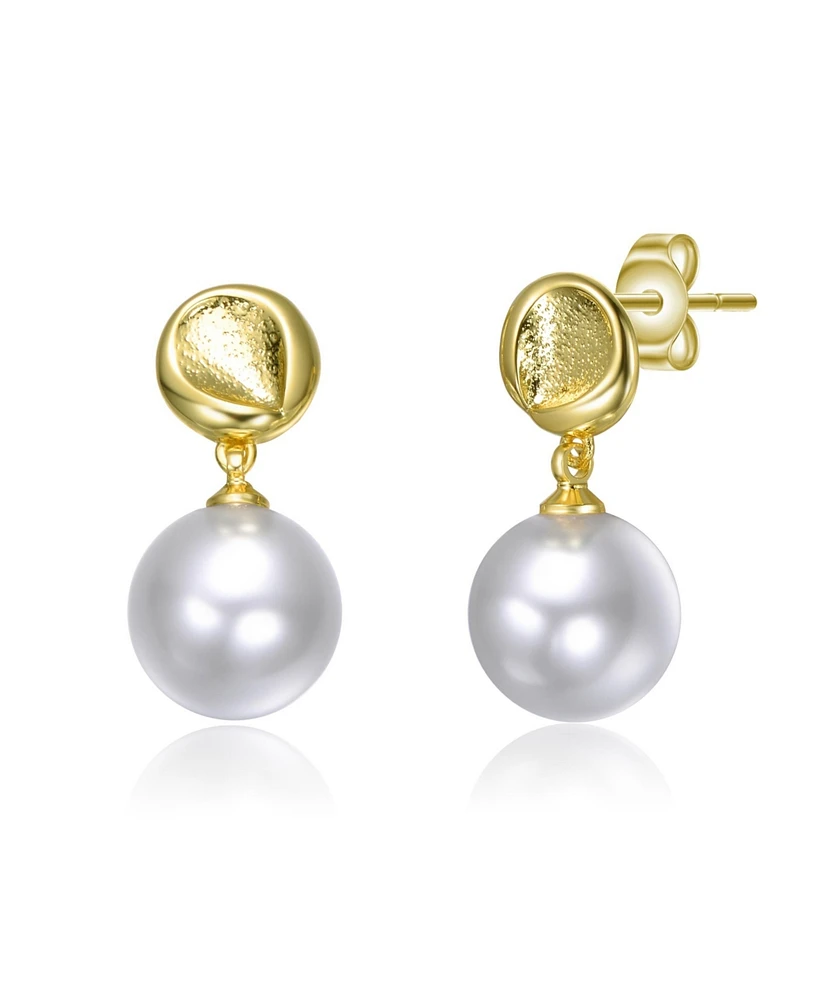 14K Gold Plated with Pearl Textured Accent Drop Earrings
