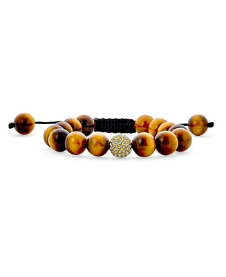 Bling Jewelry Brown Tiger Eye Pave Crystal Ball Beads Shamballa Inspired Bracelet Cord String Adjustable