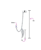 Bling Jewelry Trendy Pink Purple Black Guardian Angel Wing Feather Cartilage Ear Lobe Helix Warp Chain Cuff Earring Crystal Stud Stainless Steel