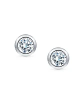 Bling Jewelry Minimalist Bezel Round Solitaire Cubic Zirconia Cz Martini Stud Earrings Sterling Silver