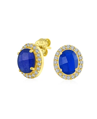 Bling Jewelry 2.3CT Pave Cz Halo Created Stone Round Oval Stud Earrings Gold Plated .925 Sterling Silver