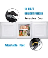 Cowsar 1.1 Cu.ft Upright Freezer , Compact Mini Freezer with Reversible Single Door, Temperature Control, Removable Shelves, White