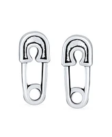 Bling Jewelry Inspirational Symbol Support For Displaced People Punk Rock Biker Jewelry Safety Pin Stud Earrings Oxidized .925 Sterling Silver