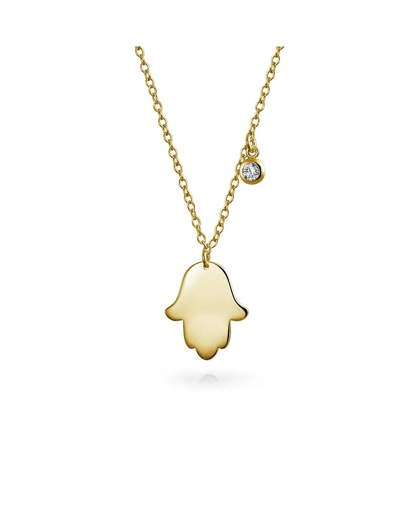 Bling Jewelry Delicate Simple Minimalist Amulet Talisman Hamsa Hand Of God Fatima Pendant Necklace Gold Plated .925 Sterling Silver