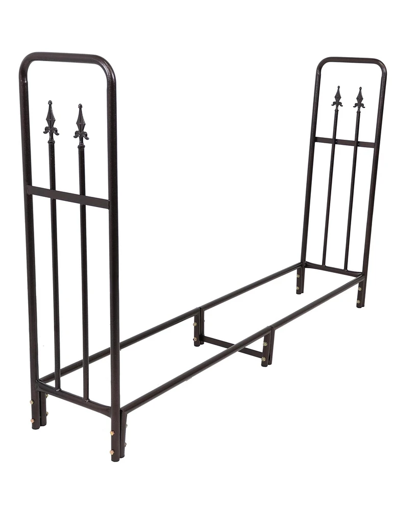 Indoor/Outdoor 6-Foot Decorative Firewood Log Rack - Powder-Coated Steel Wood and Kindling Holder - Bronze